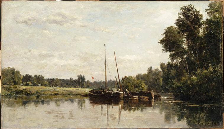The barges by Charles-Francois Daubigny — hand-painted botanical oil painting reproduction on canvas