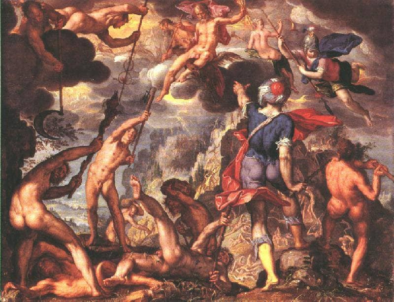 The Battle Between the Gods and the Titans by Joachim Wtewael — hand-painted abstract oil painting reproduction on canvas