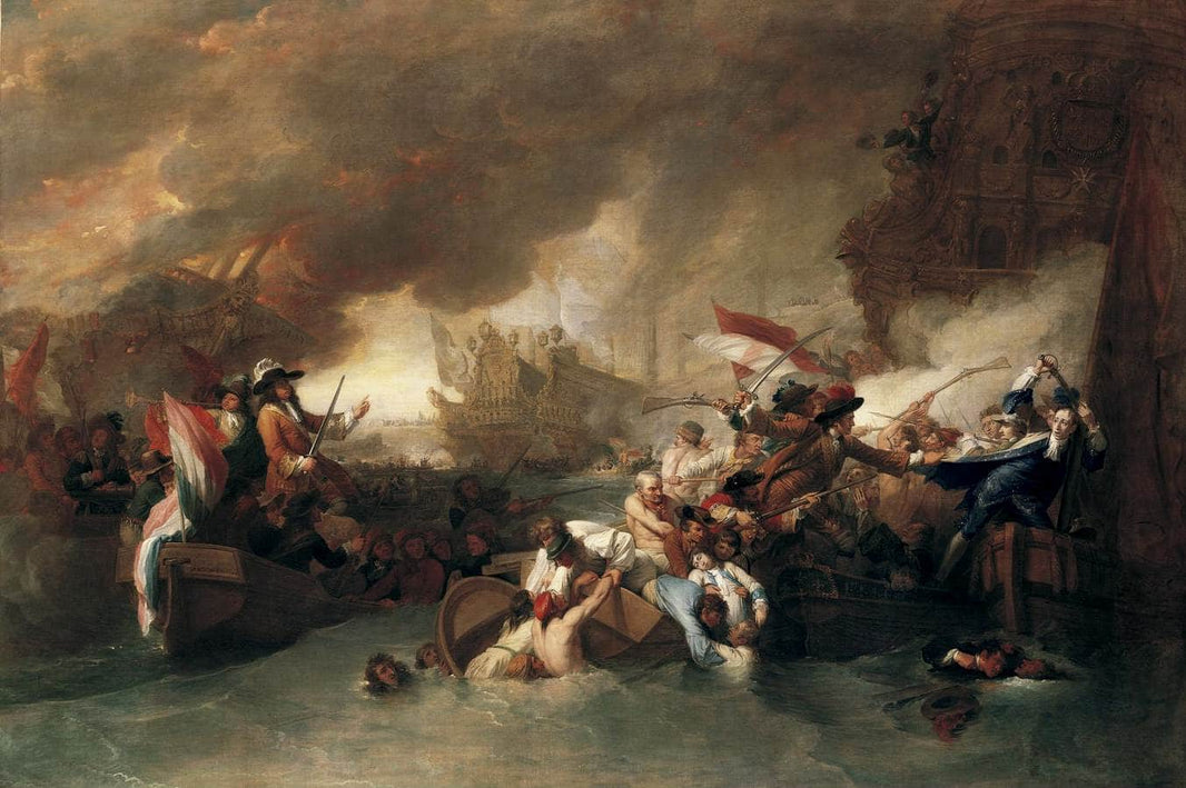 The Battle of La Hogue, Destruction of the French fleet, May 22, 1692 by Benjamin West — hand-painted cultural oil painting reproduction on canvas