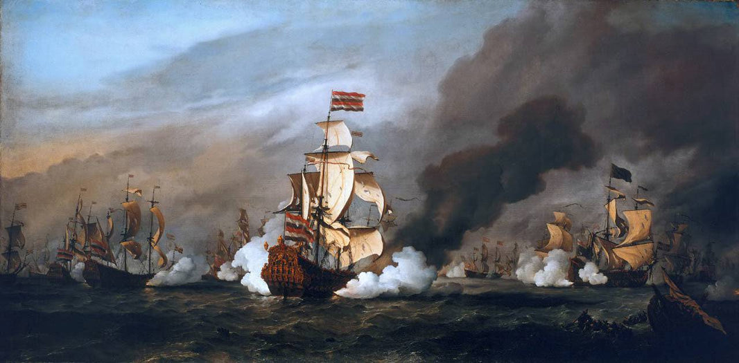 The Battle of Texel by Willem van de Velde the Younger, hand-painted seascapes oil painting reproduction on canvas
