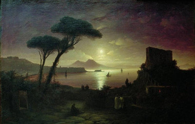The Bay of Naples at moonlight night in study