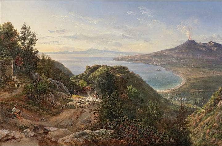 The Bay of Naples with Mount Vesuvius by Johan Christian Dahl — hand-painted landscape oil painting reproduction on canvas
