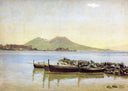 The Bay of Naples with Vesuvius in the Background by Christen Kobke — hand-painted landscape oil painting reproduction on canvas