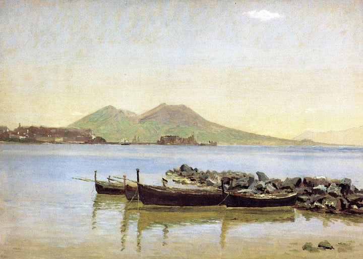 The Bay of Naples with Vesuvius in the Background by Christen Kobke — hand-painted landscape oil painting reproduction on canvas