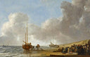 The Beach at Scheveningen by Simon de Vlieger — ships oil painting wall art, Baroque
