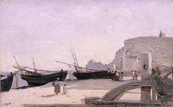 The Beach, Étretat by Camille Corot — hand-painted landscape oil painting reproduction on canvas