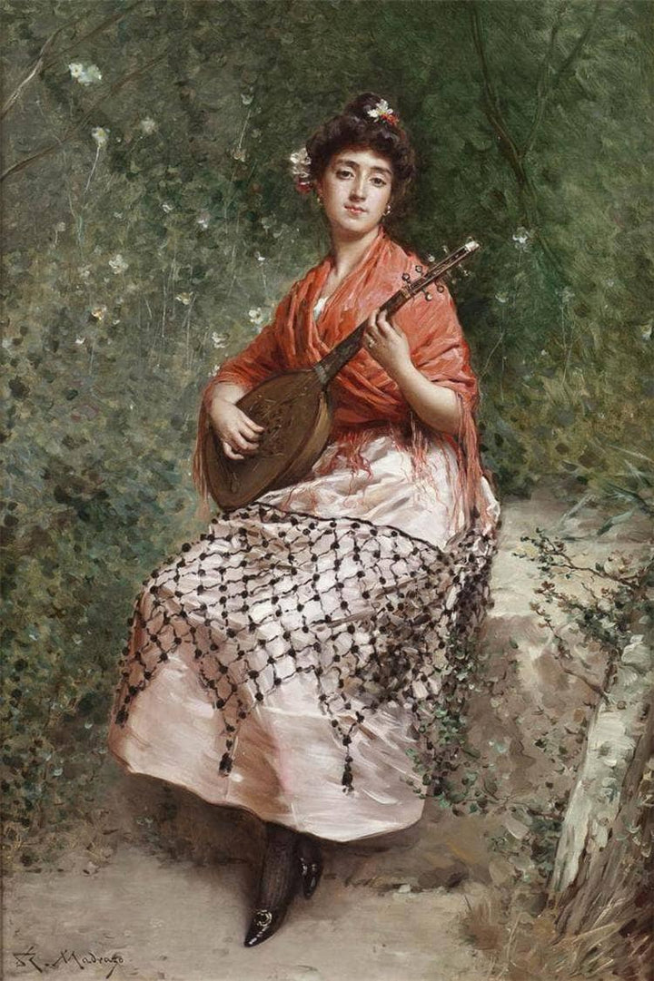 The Beautiful Bandurria Player by Raimundo de Madrazo — hand-painted portrait oil painting reproduction on canvas