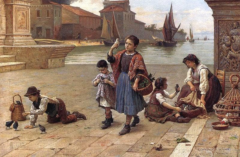 The bird seller by Antonio Paoletti — hand-painted cultural oil painting reproduction on canvas