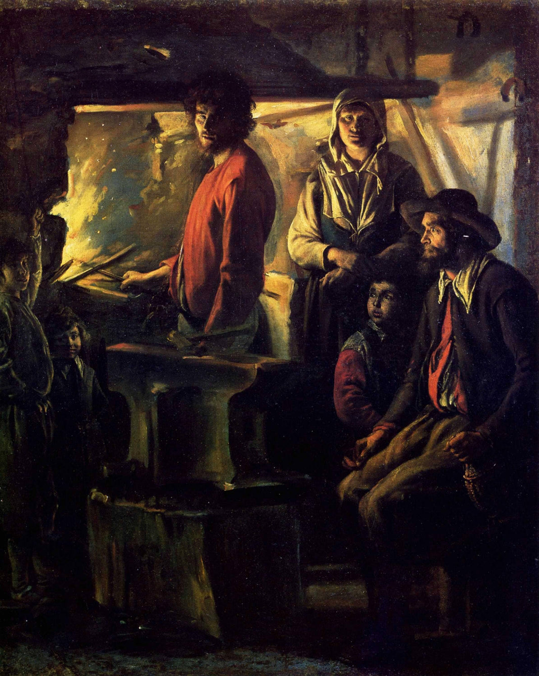 The Blacksmith at His Forge by Le Nain brothers — hand-painted portrait oil painting reproduction on canvas