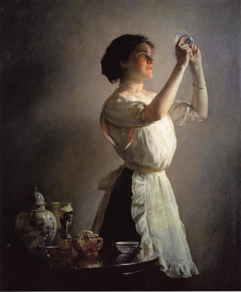 The Blue Cup by Joseph DeCamp — hand-painted portrait oil painting reproduction on canvas