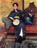 The Blue Kimono, aka Girl in Blue Kimono by William Merritt Chase — hand-painted portrait oil painting reproduction on canvas