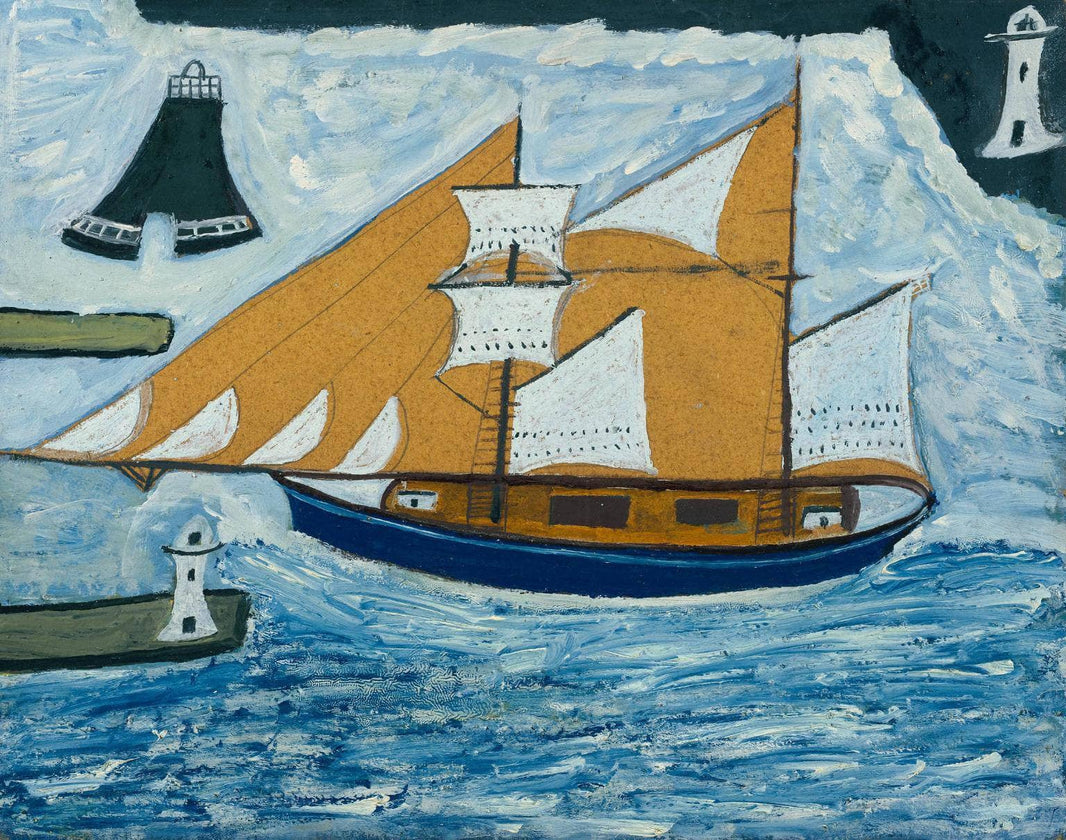 The Blue Ship by Alfred Wallis — hand-painted nautical oil painting reproduction on canvas