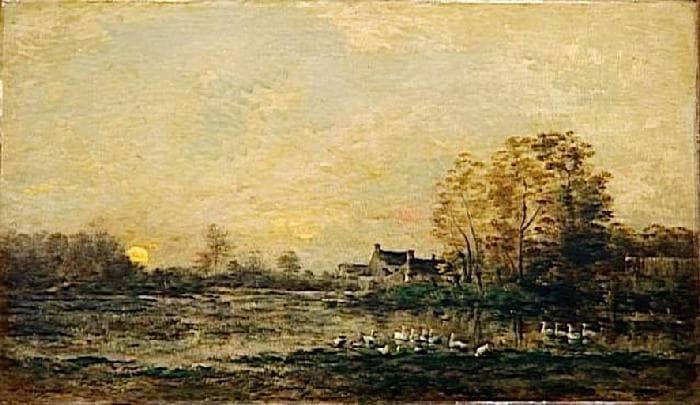 The bog in the sunset by Charles-Francois Daubigny — hand-painted animal oil painting reproduction on canvas
