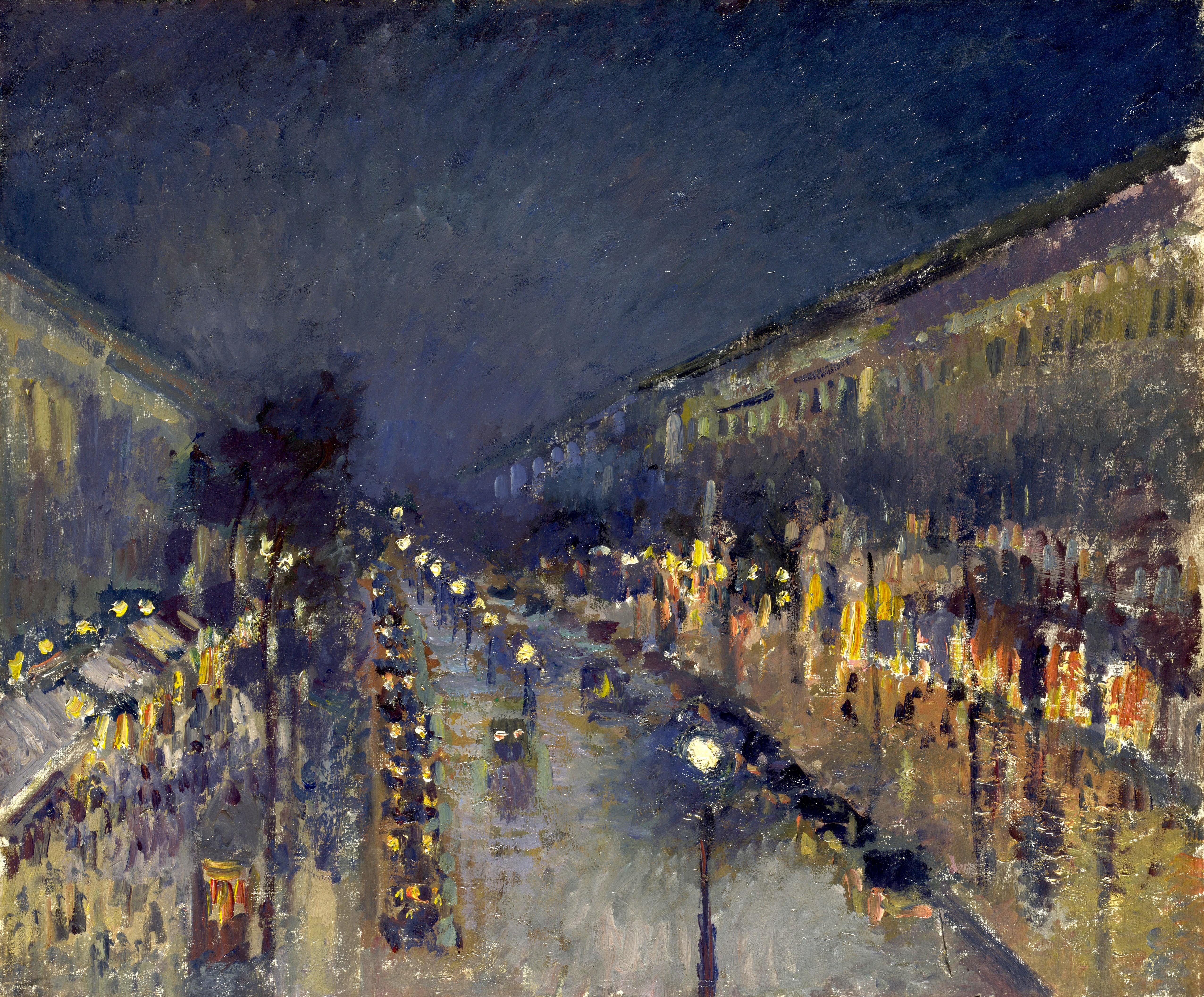 The Boulevard Montmartre at Night - Camille Pissarro