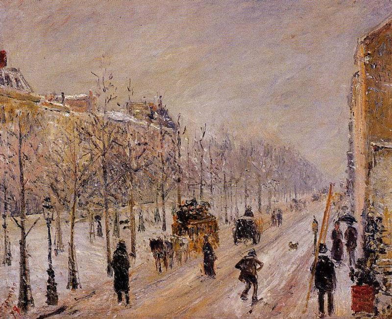 The Boulevards under Snow by Camille Pissarro — hand-painted landscape oil painting reproduction on canvas