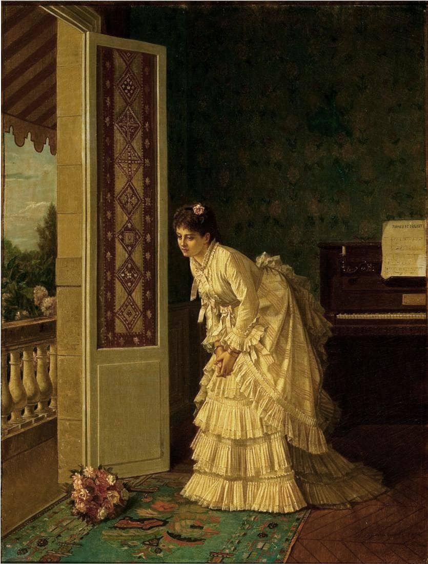 The Bouquet by Auguste Toulmouche — hand-painted portrait oil painting reproduction on canvas