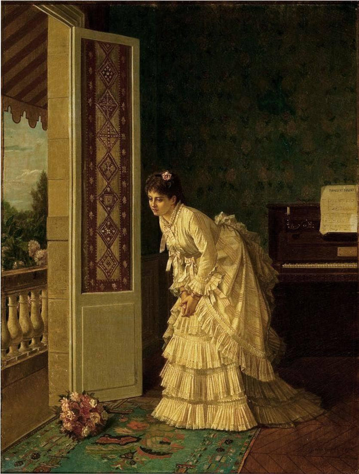 The Bouquet by Auguste Toulmouche — hand-painted portrait oil painting reproduction on canvas