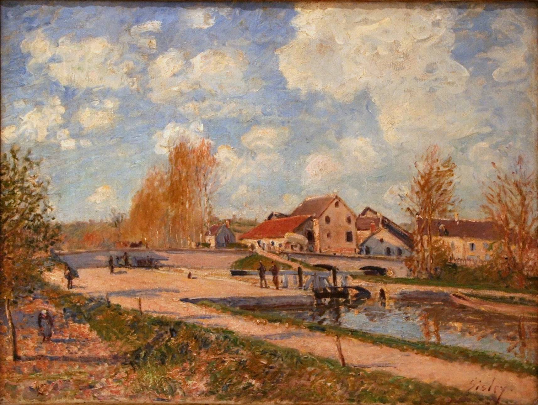 The Bourgogne Lock at Moret, Spring - Alfred Sisley