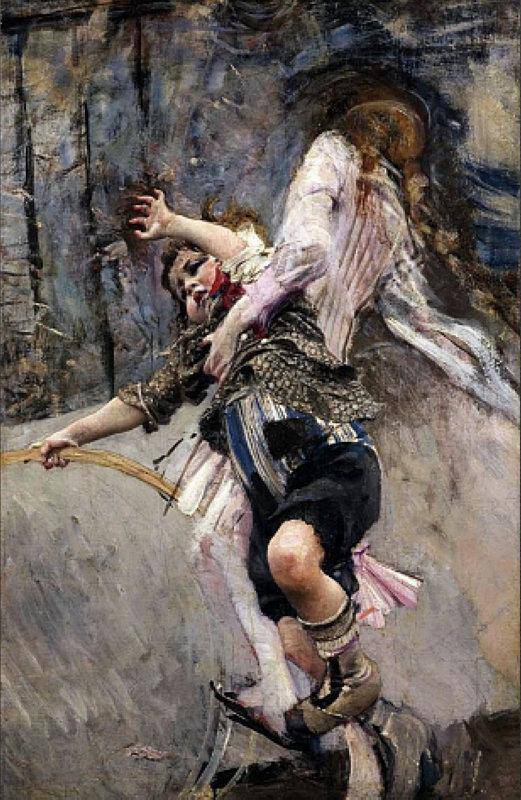 Child with a hoop by Giovanni Boldini, hand-painted portrait oil painting reproduction on canvas