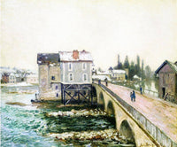 The Bridge and Mills of Moret, Winter s Effect by Alfred Sisley — hand-painted architectural oil painting reproduction on canvas