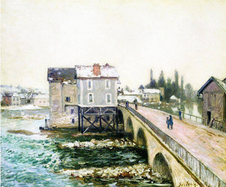 The Bridge and Mills of Moret, Winter s Effect - Alfred Sisley