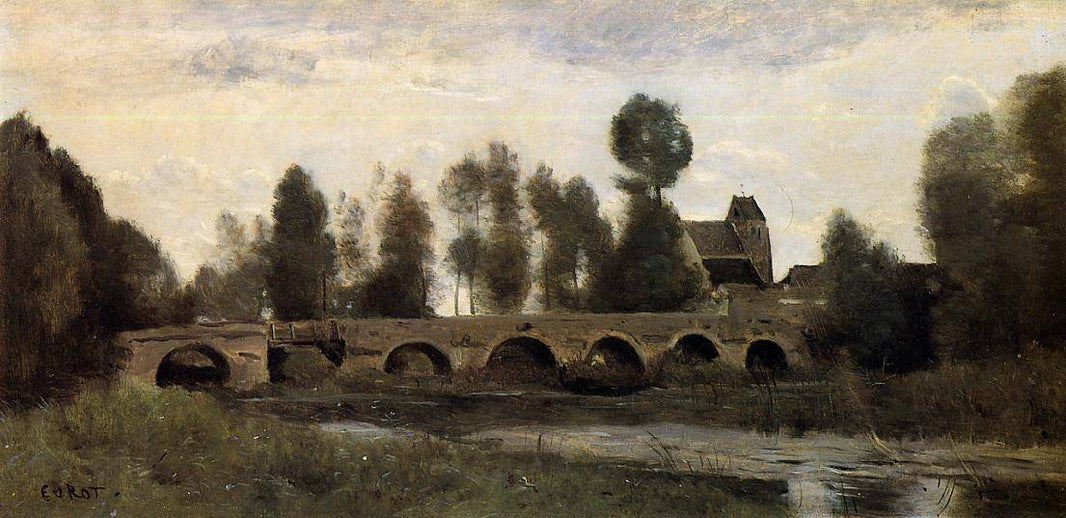 The Bridge at Grez sur Loing by Camille Corot, hand-painted botanical oil painting reproduction on canvas