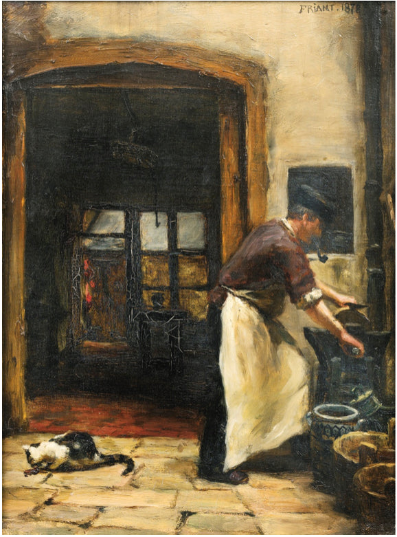 The butcher with his pipe and cat - Émile Friant