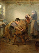 The Butter Churn by Ralph Hedley — hand-painted portrait oil painting reproduction on canvas
