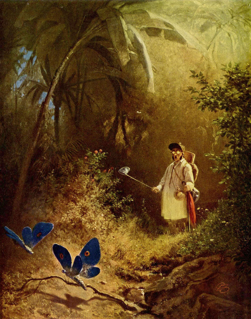 The Butterfly Hunter by Carl Spitzweg — hand-painted botanical oil painting reproduction on canvas