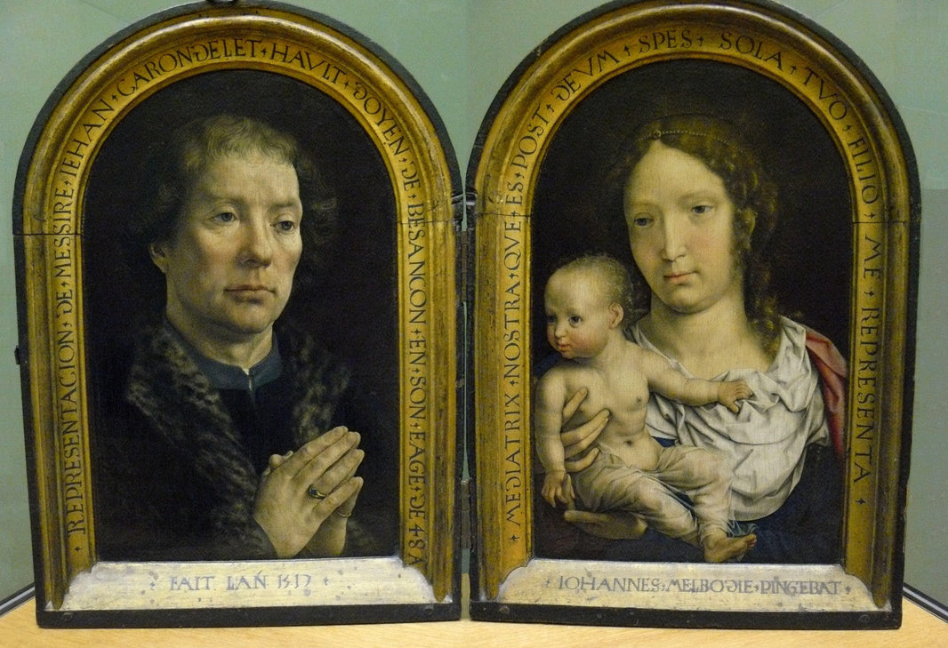 The Carondelet Diptych: Jean Carondelet (left panel), Virgin and Child (right panel) by Mabuse — hand-painted portrait oil painting reproduction on canvas