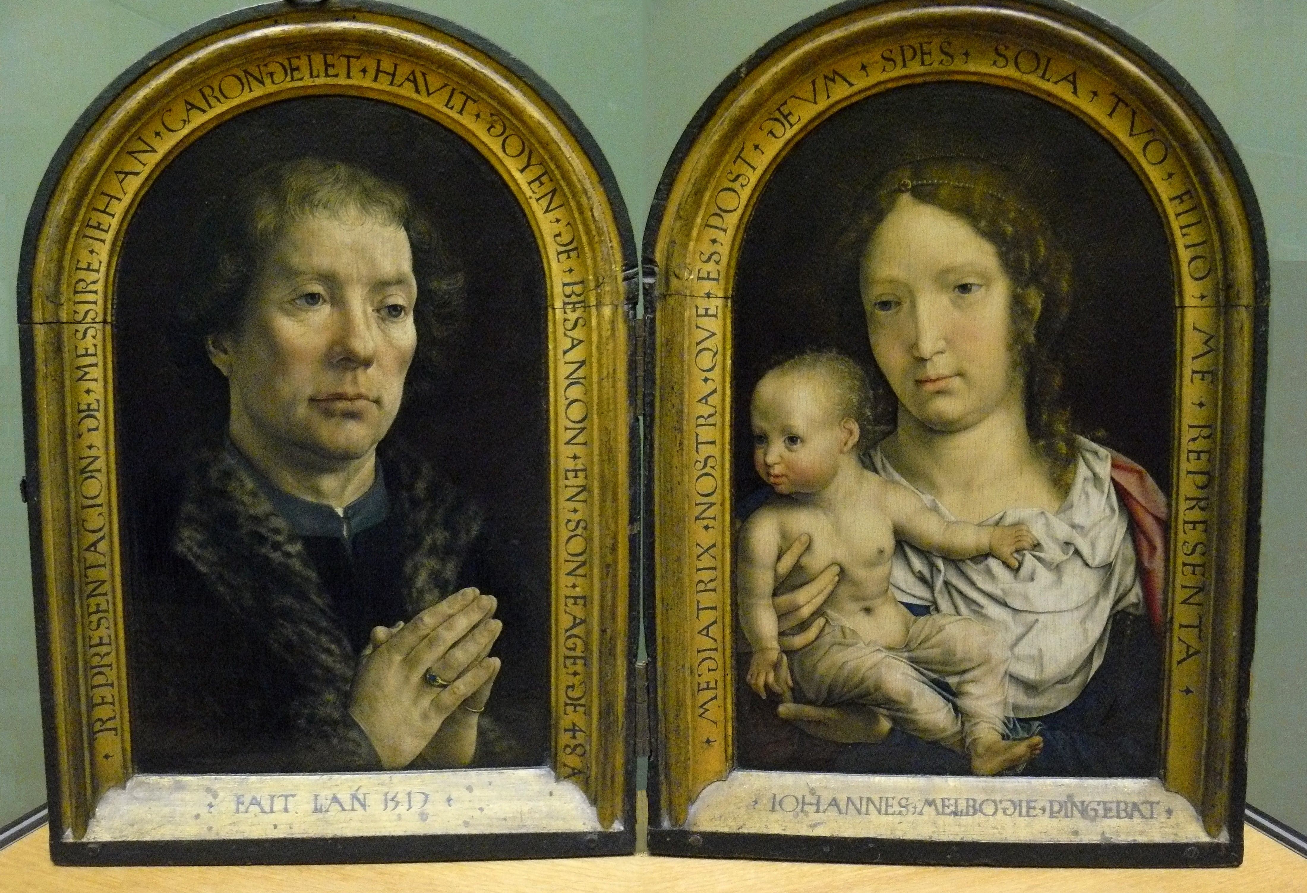 The Carondelet Diptych: Jean Carondelet (left panel), Virgin and Child (right panel) - Mabuse