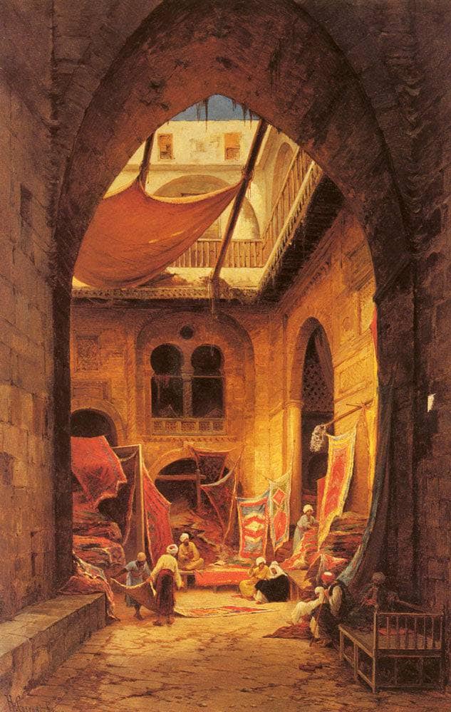 The carpet merchant by Hermann David Salomon Corrodi — hand-painted architectural oil painting reproduction on canvas