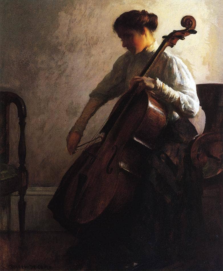 The Cellist by Joseph DeCamp — hand-painted portrait oil painting reproduction on canvas