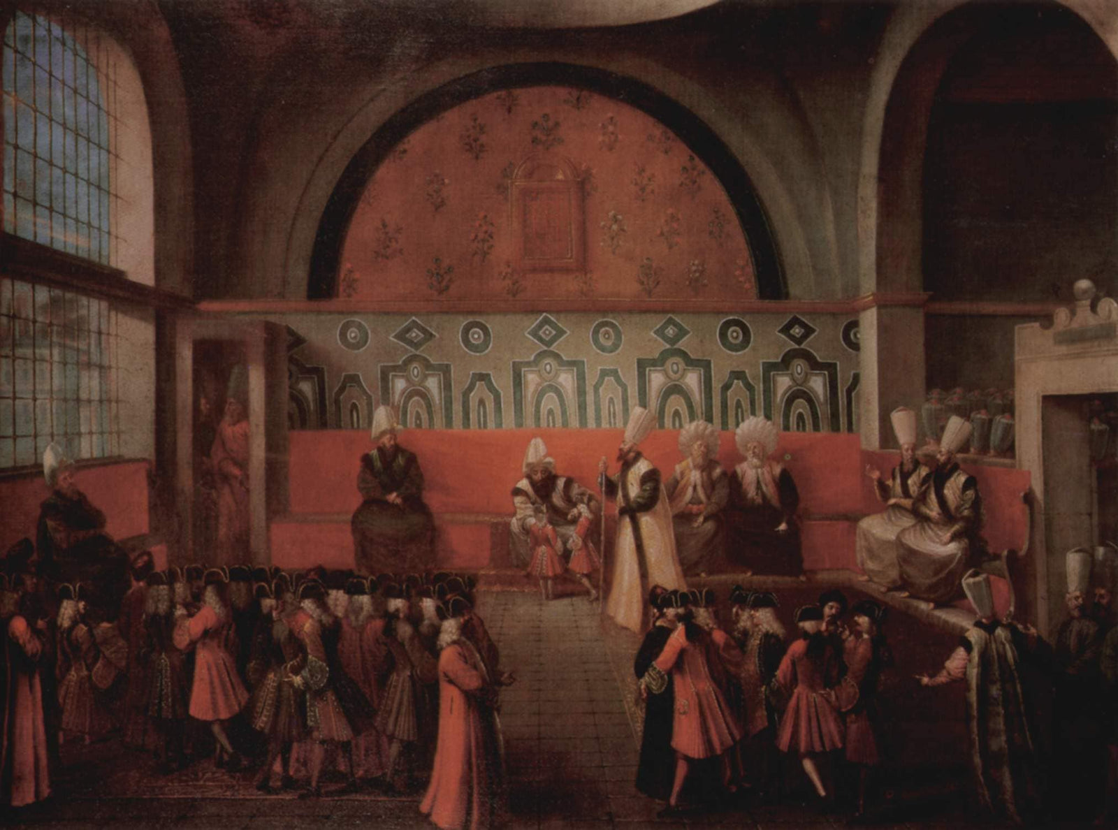 The children of the Vicomte d'Andrezel, French Ambassador to the High Gate, are introduced to the Grand Vizier Ibrahim Pasha, October 10, 1724
