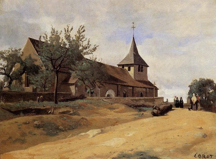 The Church at Lormes by Camille Corot — hand-painted architectural oil painting reproduction on canvas