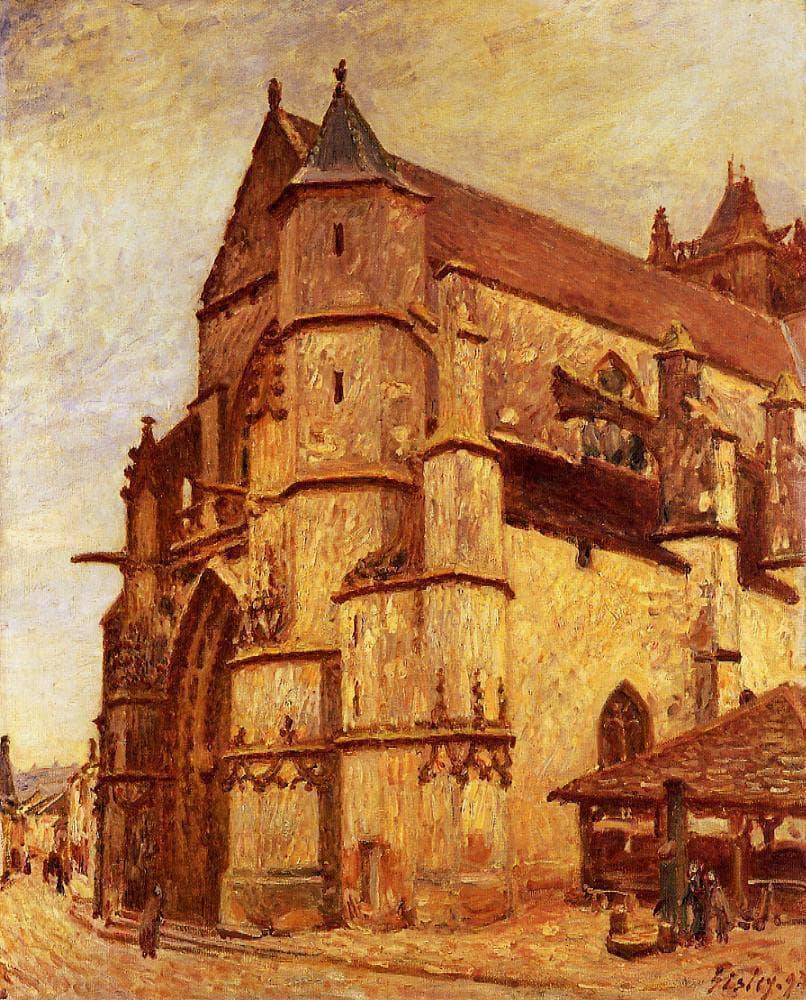 The Church at Moret, Rainy Morning by Alfred Sisley — hand-painted architectural oil painting reproduction on canvas