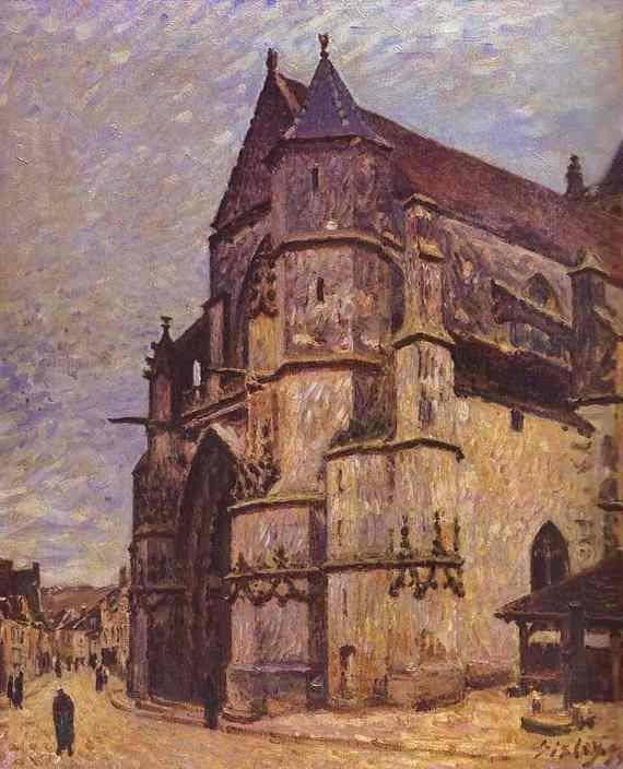 The Church at Moret, Winter by Alfred Sisley — hand-painted architectural oil painting reproduction on canvas