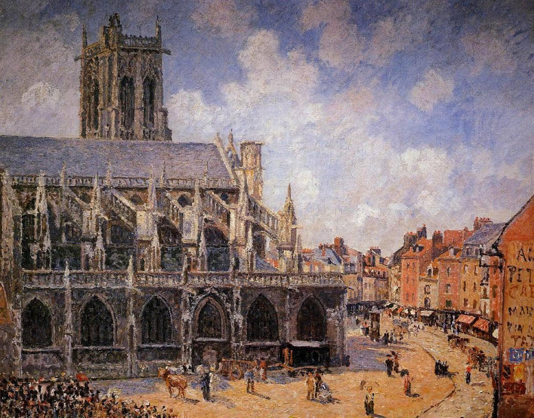 The Church of St Jacques in Dieppe, Morning Sun by Camille Pissarro — hand-painted architectural oil painting reproduction on canvas