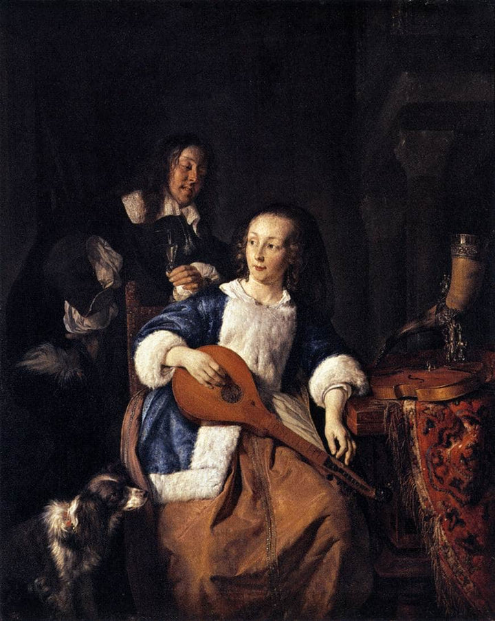 The Cittern Player by Gabriel Metsu — hand-painted portrait oil painting reproduction on canvas