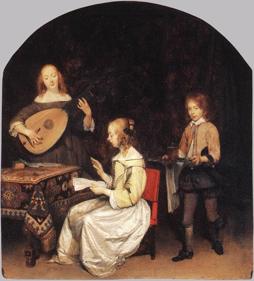 The Concert: Singer and Theorbo Player by Gerard Terborch — hand-painted portrait oil painting reproduction on canvas