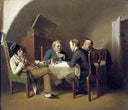 The conversation at the round table by Vasily Perov — group oil painting wall art, Realism