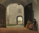 The conversation by Silvestro Lega — hand-painted architectural oil painting reproduction on canvas