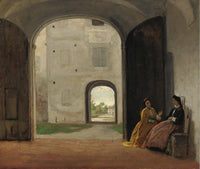The conversation by Silvestro Lega — hand-painted architectural oil painting reproduction on canvas