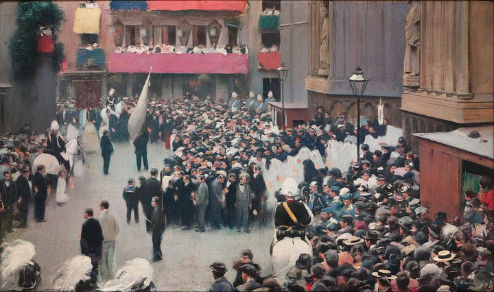 The Corpus Christi Procession Leaving the Church of Santa Maria Del Mar by Ramon Casas — hand-painted landscape oil painting reproduction on canvas