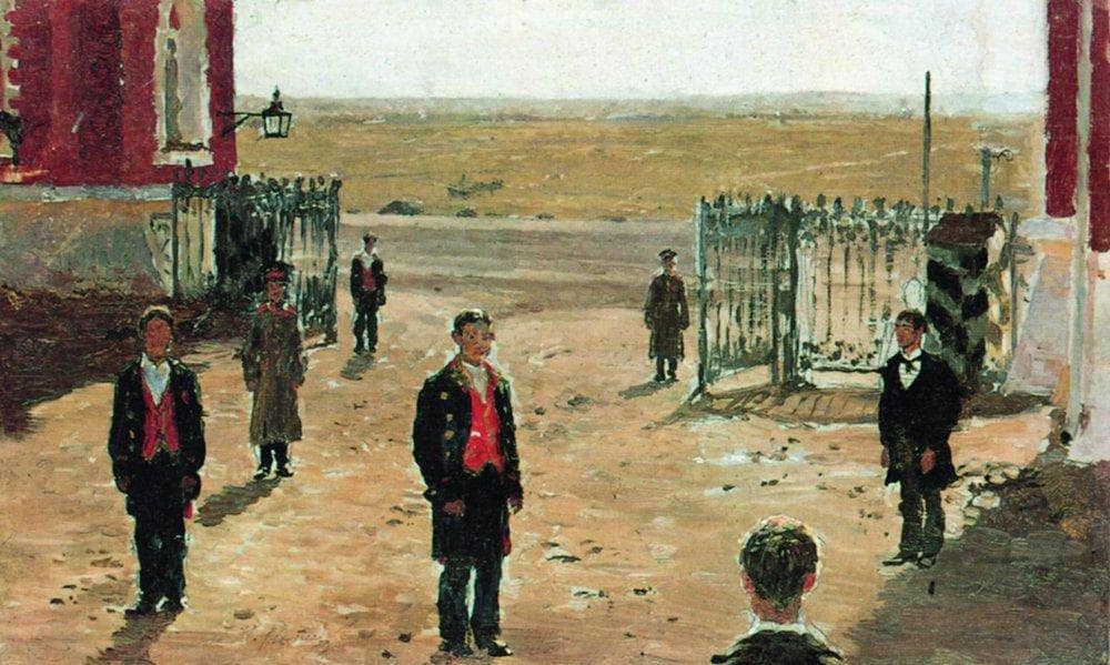 The Courtyard of Petrovsky Palace by Ilya Repin — hand-painted landscape oil painting reproduction on canvas