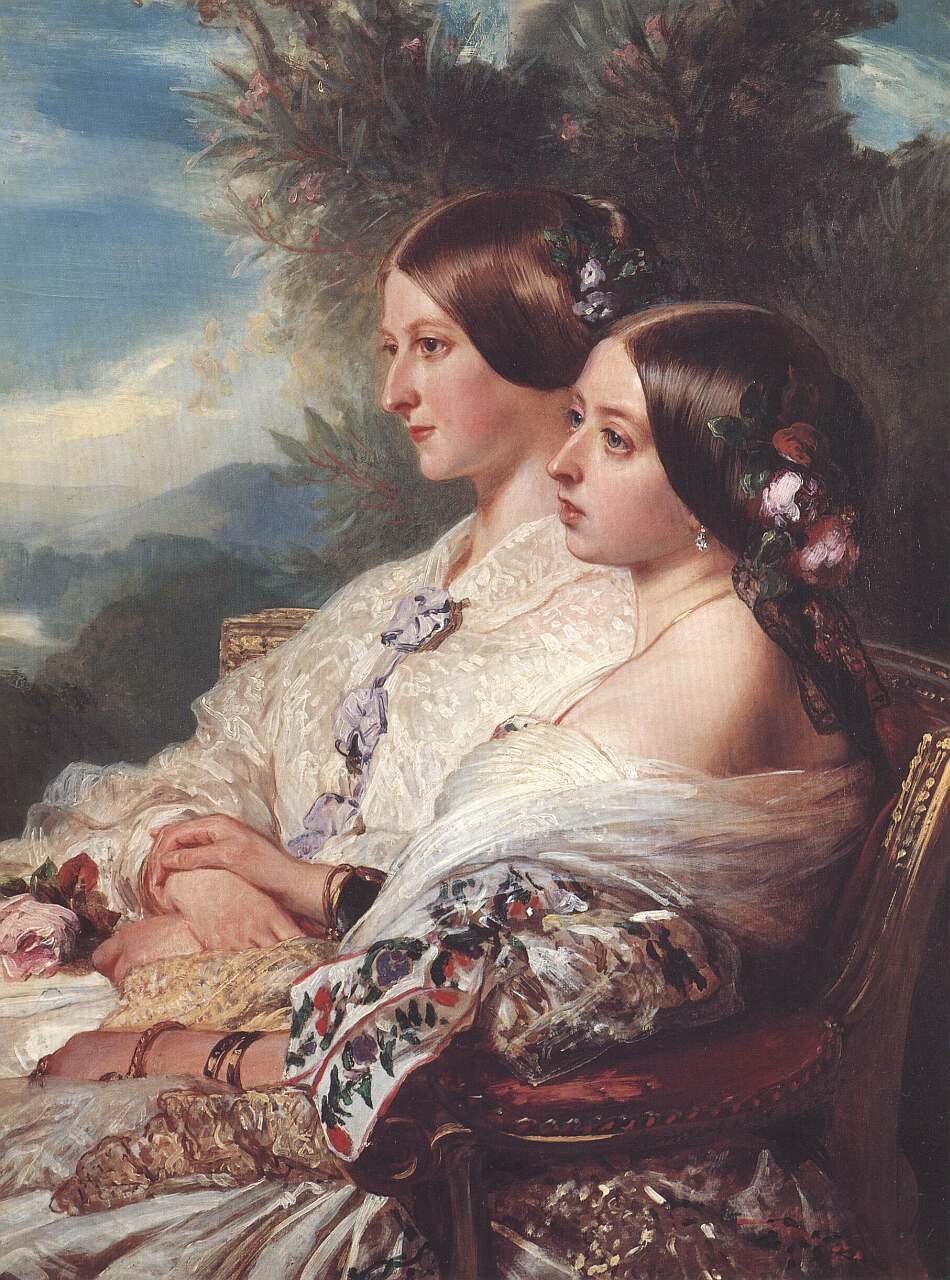 The Cousins: Queen Victoria and Victoire, Duchesse de Nemours by Franz Xaver Winterhalter — hand-painted portrait oil painting reproduction on canvas