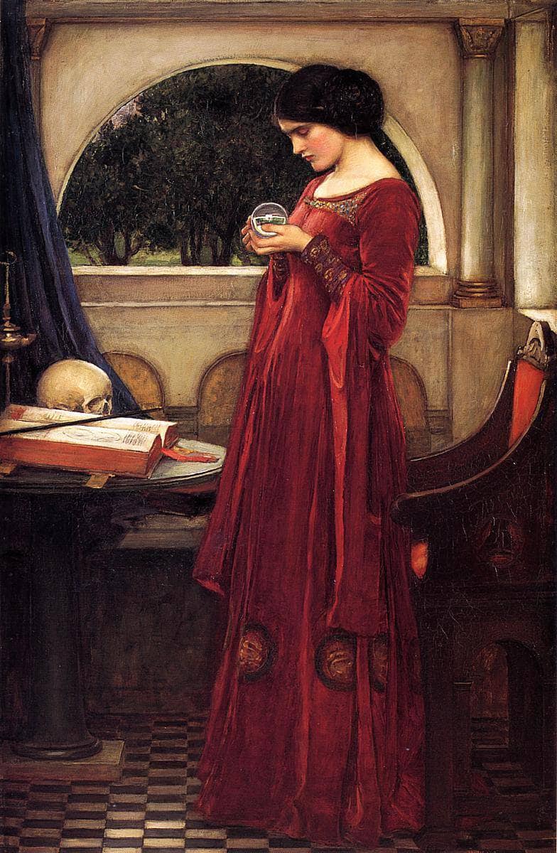 The Crystal Ball by John William Waterhouse — hand-painted portrait oil painting reproduction on canvas