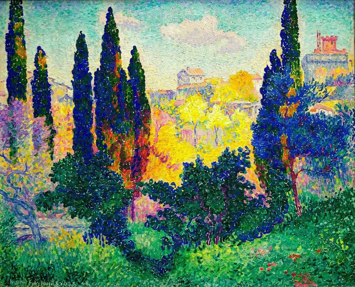 The Cypresses at Cagnes by Henri-Edmond Cross — hand-painted architectural oil painting reproduction on canvas