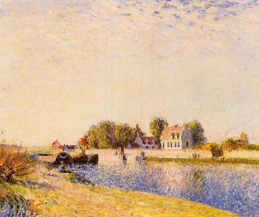 The Dam on the Loing Barges - Alfred Sisley