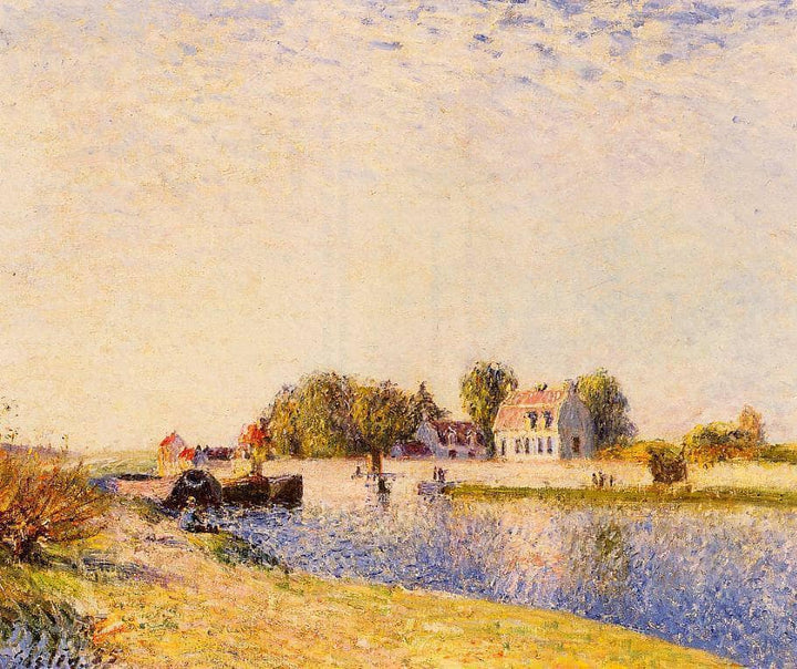 The Dam on the Loing Barges by Alfred Sisley — hand-painted landscape oil painting reproduction on canvas